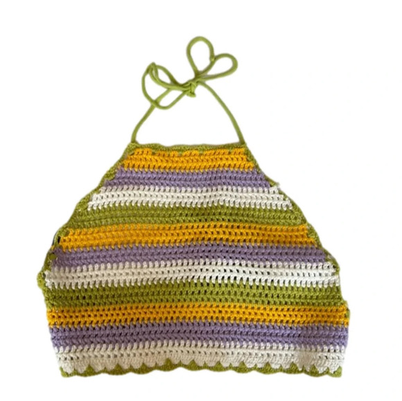 Zara Women's NWOT Multi Colour Crochet  Open Back Halter Top - Picture 1 of 8